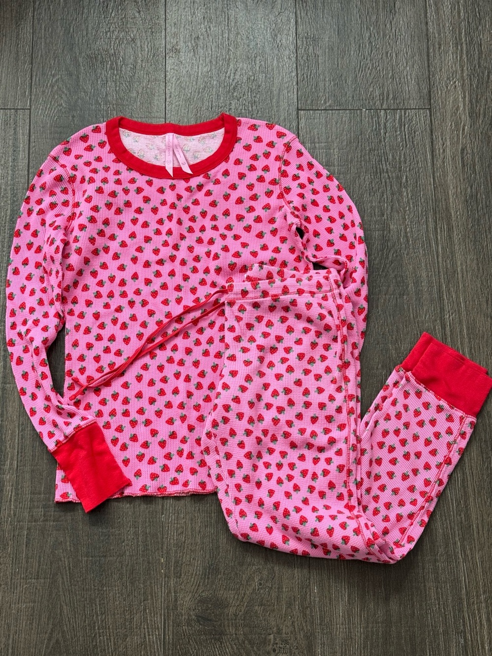 Victoria's Secret Girls Pink Strawberry Pajama Set with Red Trim